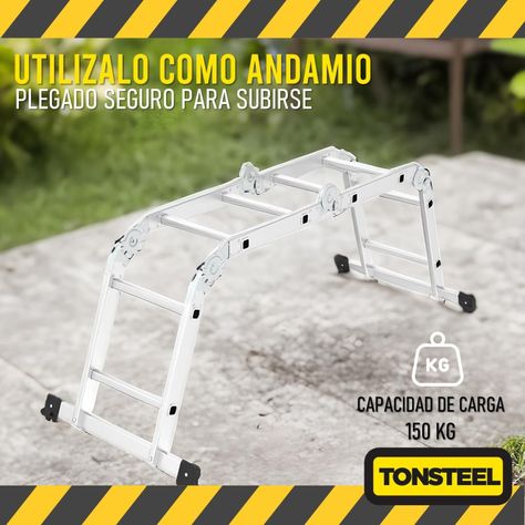 Escalera Multiuso Aluminio Tonsteel Plegable Resistente 3en1-3