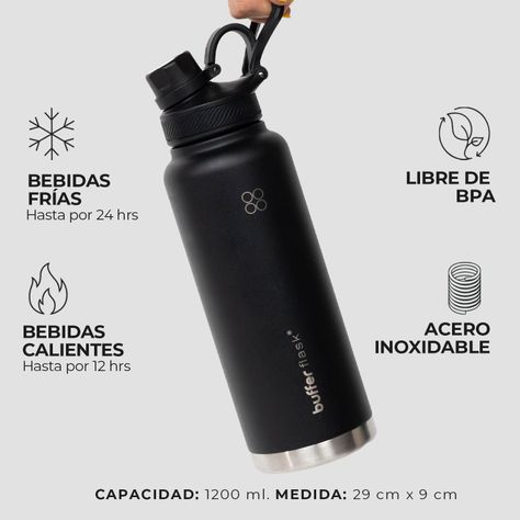 Botella Termica Agua Acero Inox Buffer Paine 1.2 Lts + Tapas-2