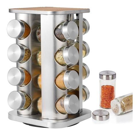 Especiero Cocina 16 Condimentos Giratorio Vidrio Acero Inox-0