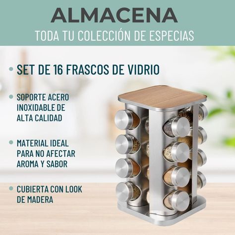 Especiero Cocina 16 Condimentos Giratorio Vidrio Acero Inox-1