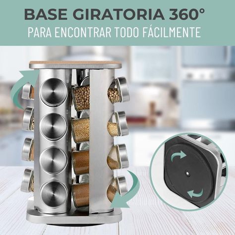 Especiero Cocina 16 Condimentos Giratorio Vidrio Acero Inox-2