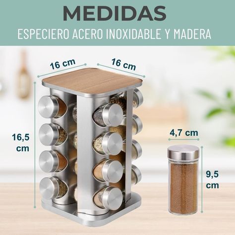 Especiero Cocina 16 Condimentos Giratorio Vidrio Acero Inox-3