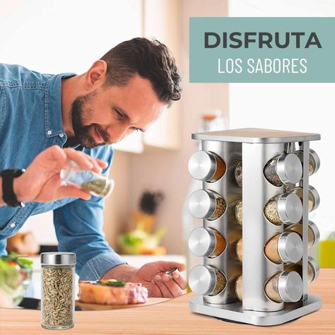 Especiero Cocina 16 Condimentos Giratorio Vidrio Acero Inox-4