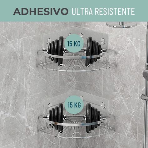Esquinero Organizador Ducha Baño Adhesivo Set 2 Inoxidable-4