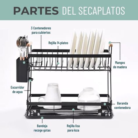 Secaplatos Escurridor Inoxidable 2 Niveles Gran Capacidad-3