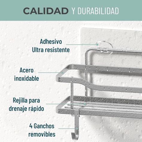 Organizador De Ducha Repisa Baño Adhesivo Set 2 Inoxidable blanco-2