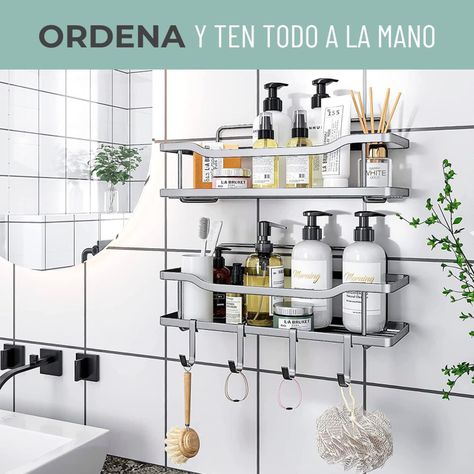 Organizador De Ducha Repisa Baño Adhesivo Set 2 Inoxidable blanco-3