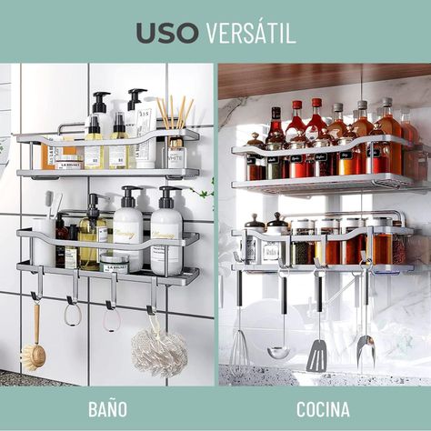 Organizador De Ducha Repisa Baño Adhesivo Set 2 Inoxidable blanco-4