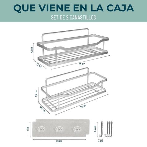 Organizador De Ducha Repisa Baño Adhesivo Set 2 Inoxidable blanco-6