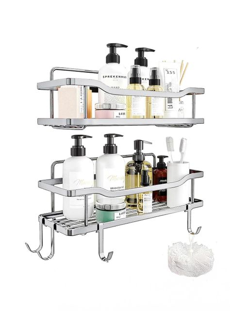 Organizador De Ducha Repisa Baño Adhesivo Set 2 Inoxidable blanco-1