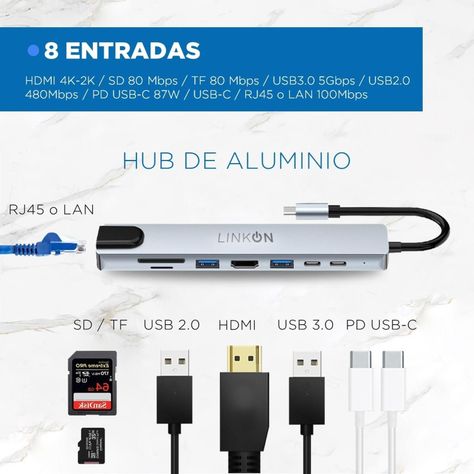 Hub Adaptador Usb Tipo C 8 en 1 Linkon Para Mac Macbook Win-1