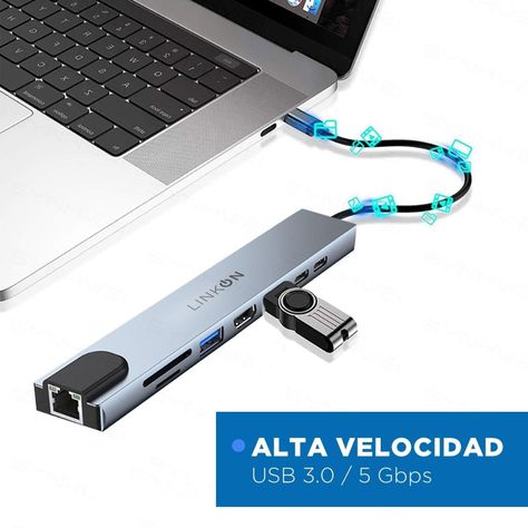 Hub Adaptador Usb Tipo C 8 en 1 Linkon Para Mac Macbook Win-2