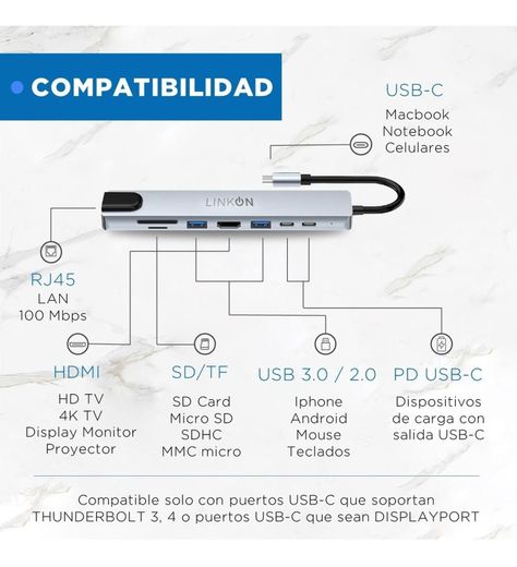Hub Adaptador Usb Tipo C 8 en 1 Linkon Para Mac Macbook Win-7