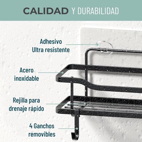 Organizador De Ducha Repisa Baño Adhesivo Set 2 Inoxidable negro-2