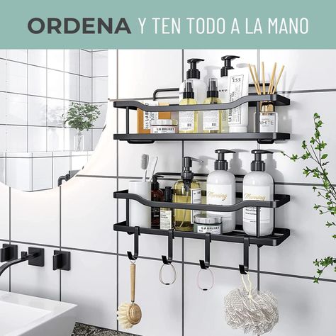 Organizador De Ducha Repisa Baño Adhesivo Set 2 Inoxidable negro-3