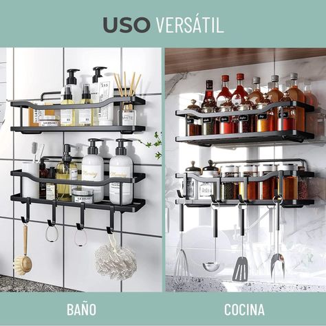 Organizador De Ducha Repisa Baño Adhesivo Set 2 Inoxidable negro-4