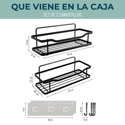 Organizador De Ducha Repisa Baño Adhesivo Set 2 Inoxidable negro-6