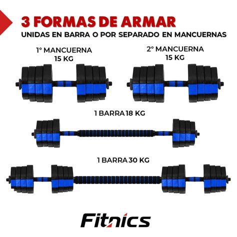 Mancuernas Ajustables Set de 30 Kg Total Fitnics 2en1 +Barra-4