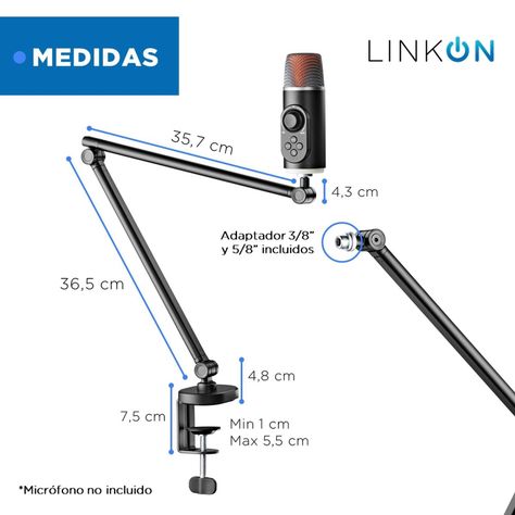 Soporte Para Microfono Condensador Universal Linkon Ajustabl-5