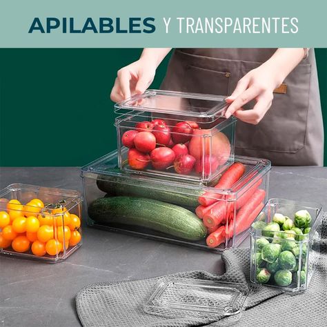 Organizador Refrigerador Cocina Contenedores Con Tapa Set 4-3