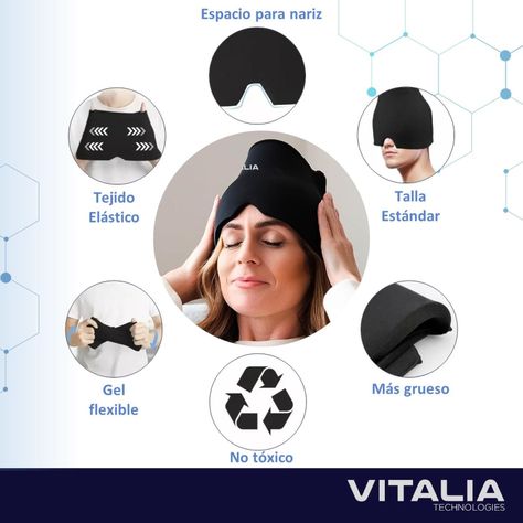 Compresa Gorro de Gel Frio Migraña Dolor de Cabeza Vitalia-5