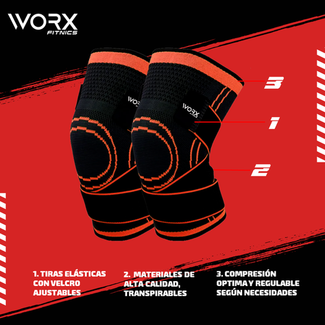 Rodillera Deportiva Compresion Worx Set X2 Ortopedica Gym-3