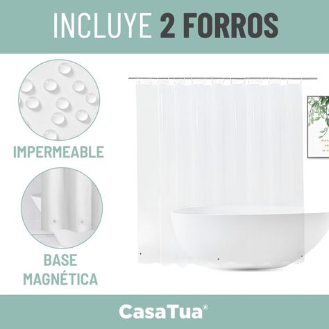 Cortina Baño Ducha Impermeable CasaTua Con Iman y Forro-6