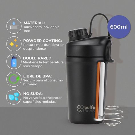 Shaker Proteina Agua Buffer Gym Acero Inoxidable 600ml Mixer-3