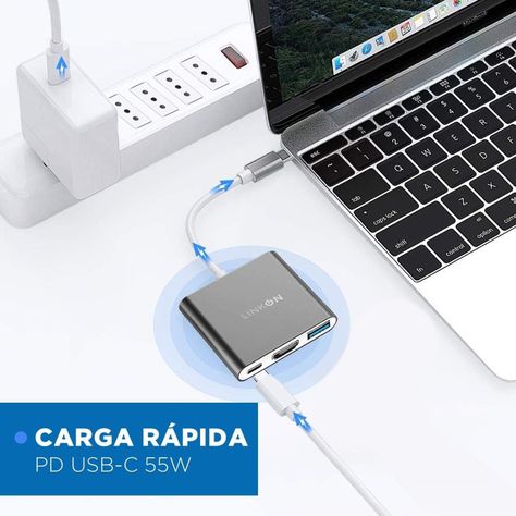 Hub Adaptador Usb Tipo C 3 en 1 Linkon Hdmi Para Mac Macbook-2