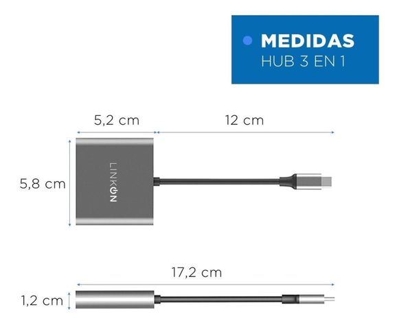 Hub Adaptador Usb Tipo C 3 en 1 Linkon Hdmi Para Mac Macbook-7