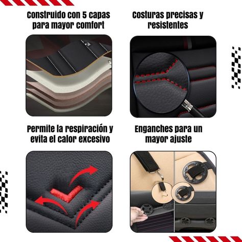 Funda Cubre Asiento Auto GrandPrix Ecocuero Premium Univers Negro/Rojo Negro/Rojo-6