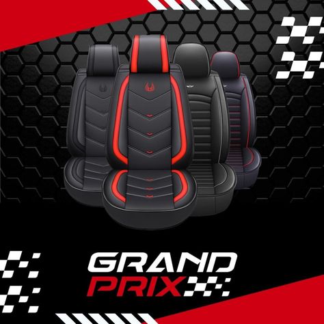 Funda Cubre Asiento Auto GrandPrix Ecocuero Premium Univers Negro/Rojo Negro/Rojo-7