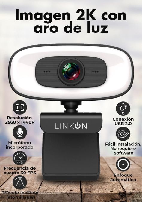 Webcam Camara Web 2K Aro de Luz Microfono Tripode CubreLente-1