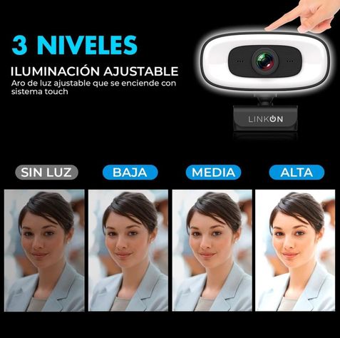 Webcam Camara Web 2K Aro de Luz Microfono Tripode CubreLente-5