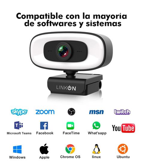 Webcam Camara Web 2K Aro de Luz Microfono Tripode CubreLente-7