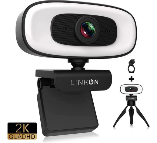 Webcam Camara Web 2K Aro de Luz Microfono Tripode CubreLente-9