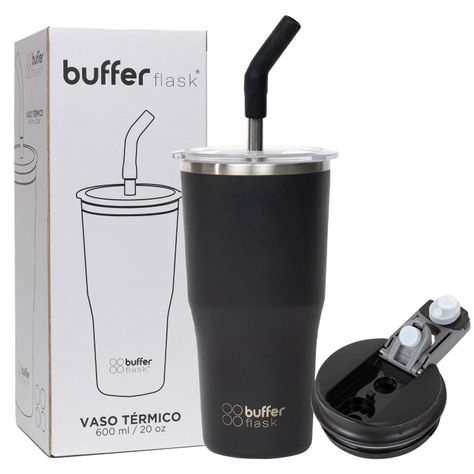 Vaso Termico Agua Cafe 600ml Buffer Acero Inox +Tapas-0