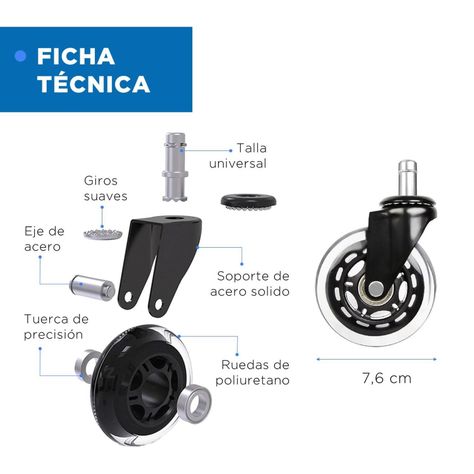 Ruedas Para Silla Escritorio Tipo Roller Set 5 Universales-7