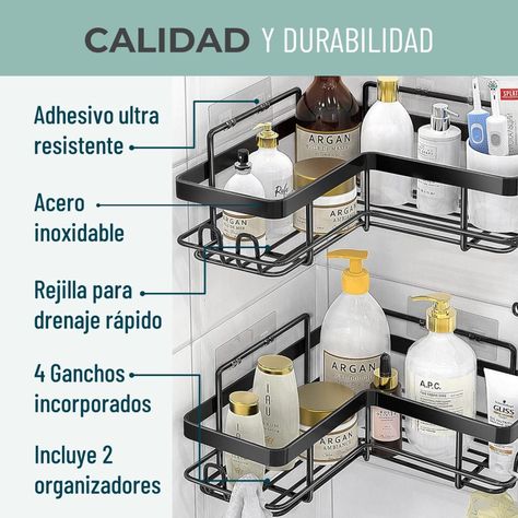 Organizador De Ducha Repisa Baño + Jabonera Set 3 Inoxidable-2