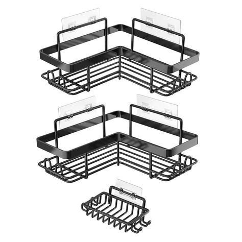 Organizador De Ducha Repisa Baño + Jabonera Set 3 Inoxidable-0