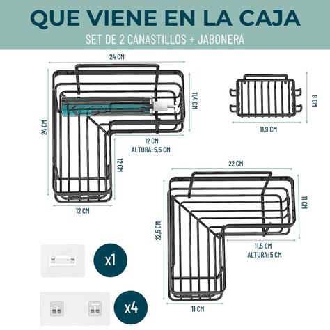 Organizador De Ducha Repisa Baño + Jabonera Set 3 Inoxidable-5