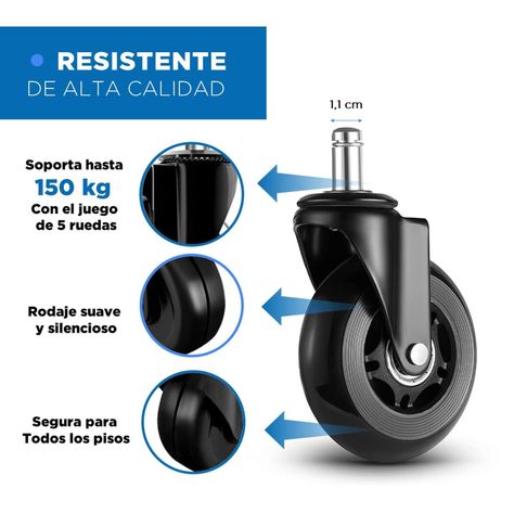 Ruedas Para Silla Escritorio Tipo Roller Set X5 Universales-1