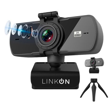 Webcam Camara Web 2K 1440p USB Microfono Tripode Cubre Lente-0