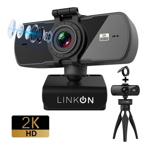 Webcam Camara Web 2K 1440p USB Microfono Tripode Cubre Lente-3