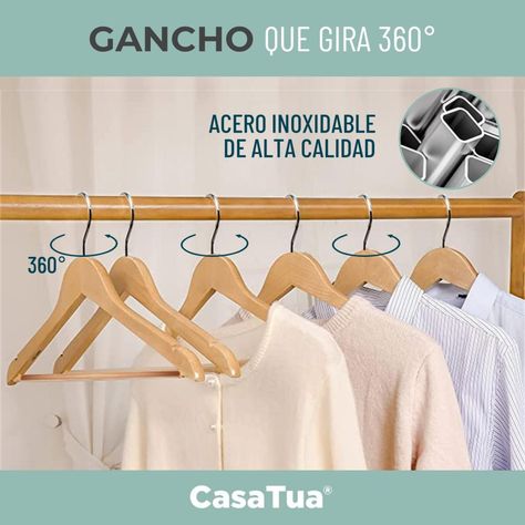 Colgadores Ganchos Ropa Casatua Madera Antideslizantes x20-4