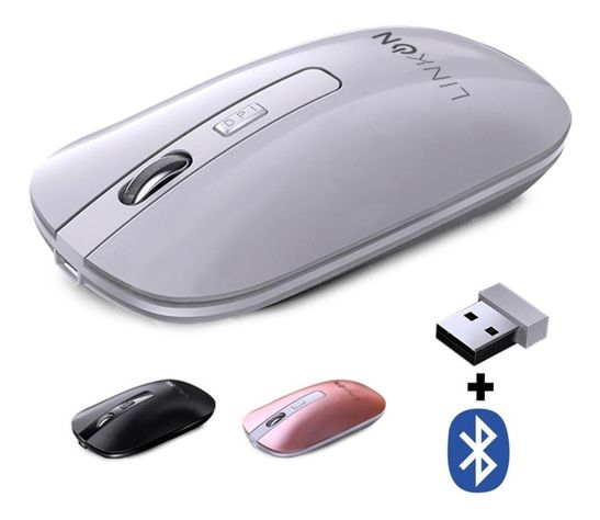 Mouse Inalambrico Dual Bluetooth USB Recargable Mac Windows blanco-1