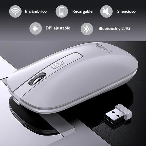 Mouse Inalambrico Dual Bluetooth USB Recargable Mac Windows blanco-2