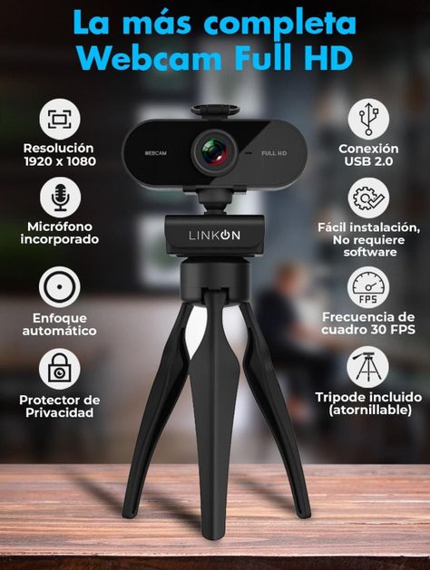 Webcam Camara Web FullHD 1080p USB Microfono Tripode-1