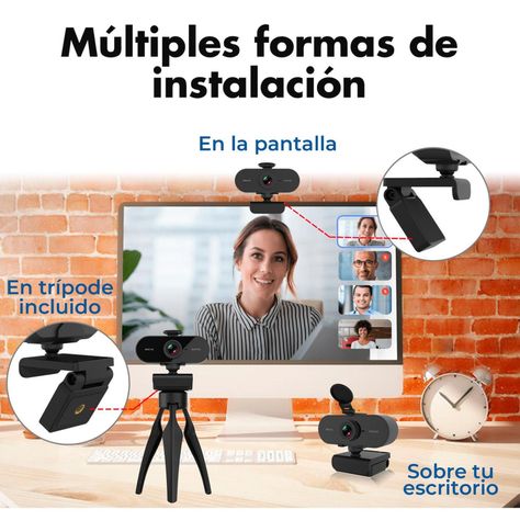 Webcam Camara Web FullHD 1080p USB Microfono Tripode-6
