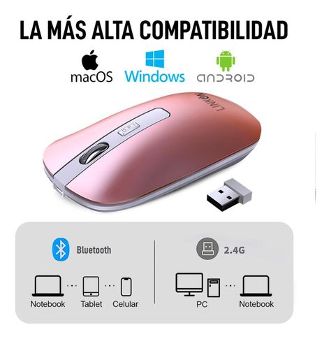 Mouse Inalambrico Dual Bluetooth USB Recargable Mac Windows Rosado-6